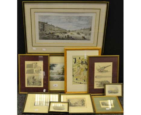 Prints - a 19th century tinted lithograph Matlock High Tor, Derbyshire;  others Weymouth, Blenheim Palace, New Inn Hall etc (