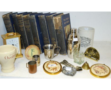 Boxes and Objects - eight volumes of The Children's Hour; a carriage clock; an Ovaltine mug; an Oxo spoon; etc qty