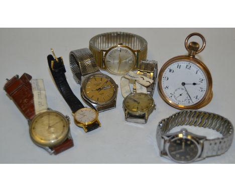 Watches - a rolled gold open face pocket watch'  a vintage Madix gentleman's wrist watch;  others Everite, Rapp, Rotary etc (