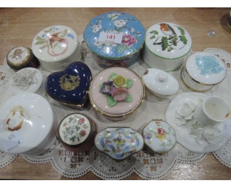 A selection of decorative ceramic trinket boxes etc including Crown Park and Crown Staffordshire