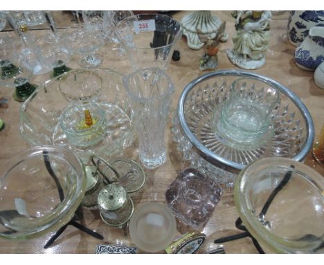 A selection of glassware etc including candle holders, bowls, trinket box and propelling pencil etc