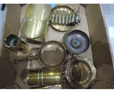 A box of trench art and blank rounds etc