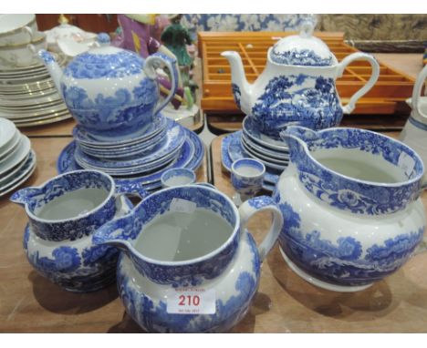 A selection of blue and white tableware including Copeland Spode 'Italian' and three graduated jugs etc