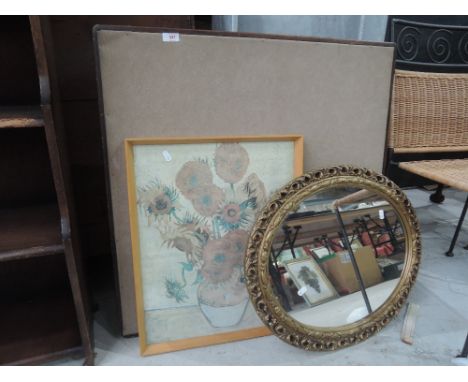 A vintage card table, van gogh print and gilt frame mirror