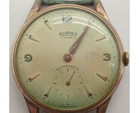 Vintage gents gold plated Roamer 17 jewels manual wind wristwatch with subsidiary seconds dial CONDITION REPORT: The watch is