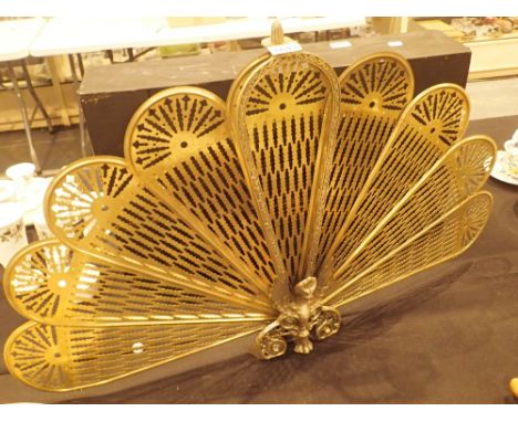 Folding brass peacock fire screen H: 60 cm
