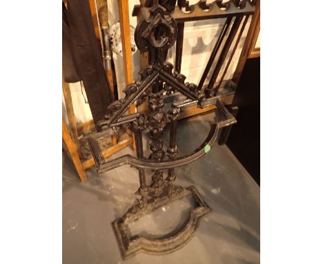 Cast iron black painted hallway stick stand lacking pan