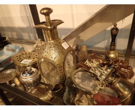 Collection of mixed metal items including decanter perfume bottle table lighter etc 