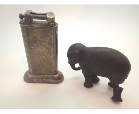 Dunhill table lighter and vintage elephant walking cast metal toy 