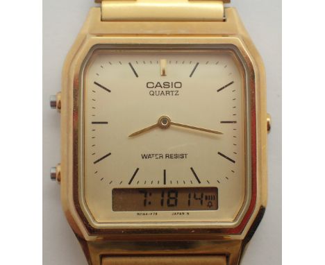Retro gold plated Casio analogue and digital wristwatch with new battery fitted