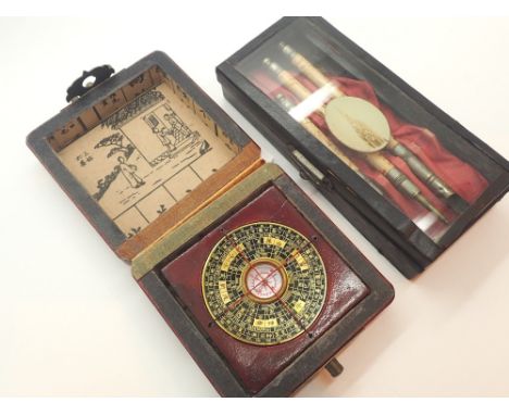 Oriental style boxed compass and part writing kit 