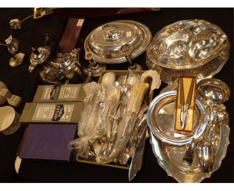 Large selection of silver plate including a mahogany cased canteen various loose flatware entree dish etc
