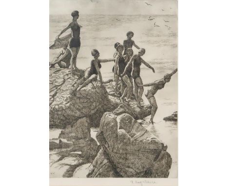 ROBERT CRAIG-WALLACE (SCOTTISH 1886-1969) &nbsp;BATHERS &nbsp;Etching, signed lower right, 42 x 31cm &nbsp; Condition Report: