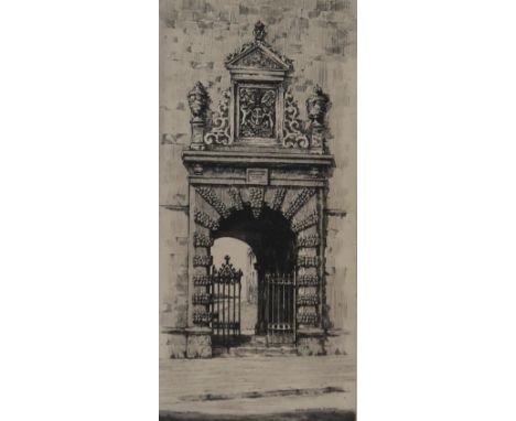 WILFRED CRAWFORD APPLEBY (SCOTTISH 1889-1954) &nbsp;GLASGOW UNIVERSITY GATEWAY &nbsp;Etching, signed lower right, 31 x 16cm &