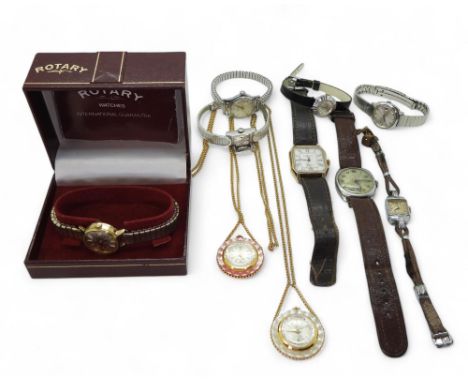 A gold plated Rotary ladies watch, with fitted box, together with a collection of wristwatches including models marked Seiko,