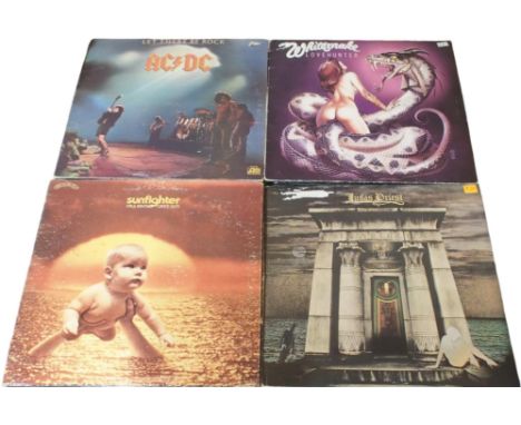 VINYL RECORDS a mixed box of mostly rock and pop vinyl LP records, to include such artists as Django Reinhardt, The Police, T