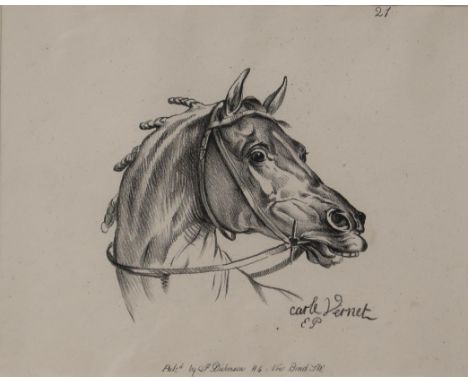 AFTER CARLE VERNET (FRENCH 1758-1836) &nbsp;HEAD STUDY OF A HORSE &nbsp;Lithograph, 23 x 29cm &nbsp;Together with 2 similar a