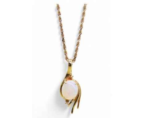 A 14k gold opal pendant with a 46cm, 14k gold rope chain, weight 5.3gms Condition Report:Available upon request