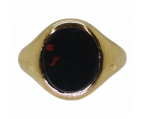 A 9ct gold bloodstone signet ring, size N1/2, weight 3.2gms Condition Report:Available upon request