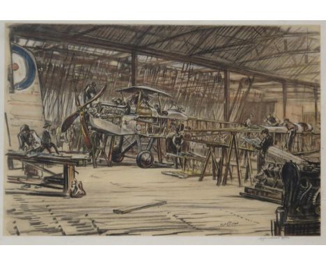 DAVID MUIRHEAD BONE (SCOTTISH 1876-1953) &nbsp;MILITARY AIRCRAFT ASSEMBLY &nbsp;Lithograph, signed lower right, 31 x 45cm &nb
