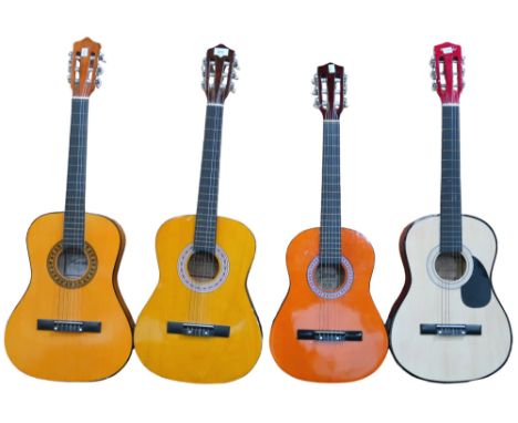 Four nylon string Spanish style guitars, consisting of a Chantry 2459 three quarter length, an Ace AG-36N three quarter lengt