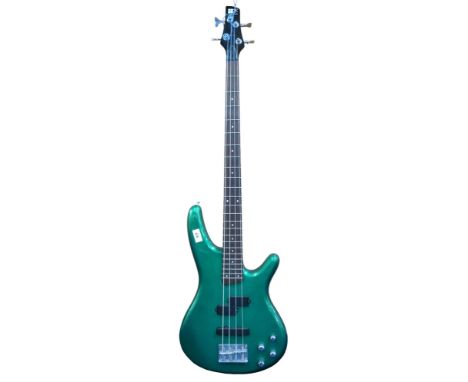 An Ibanez SR 300 DX electric bass guitar, with&nbsp;24 frets and a deep green double cutaway body Condition Report:Available 