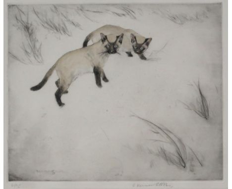 GEORGE VERNON STOKES (ENGLISH 1873-1954) &nbsp;SIAMESE CATS &nbsp;Etching, signed lower right, 26 x 30cm &nbsp;Together with 