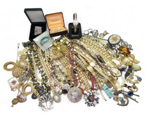 Collection of vintage jewellery, including ladies watches marked Sekonda, various beaded necklaces, including faux-pearls, gl