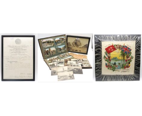 An album of early-20th century postcards, all Egyptian views; a smaller album of photographs, of an Egyptian and military int
