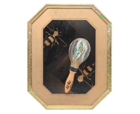 'BEZ's' MARACAS Art work created by Jay EEgo Smith, reportedly used and then&nbsp;signed by Bez with a black marker and frame