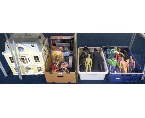 A large collection of action figures, including Star Wars, Batman, Ironman, Hulk and Action Man examples; boxed Harry Potter,