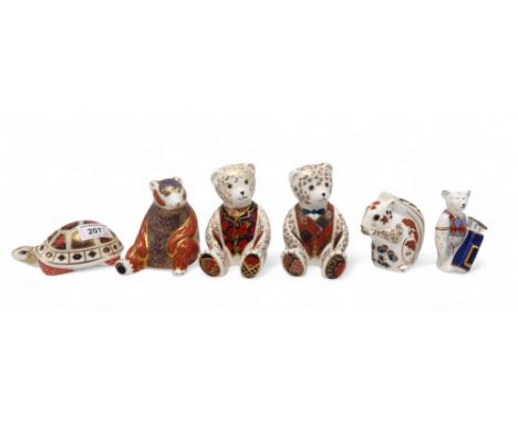 A collection of Royal Crown Derby paperweights including three teddy bears, a squirrel, a tortoise and a bear Condition Repor