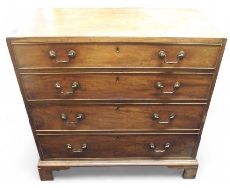 A 19th century mahogany chest of drawers with four graduating drawers on bracket feet, 86cm high x 91cm wide x 48cm deep Cond