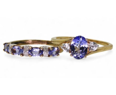 A 9ct gold tanzanite and white sapphire ring T1/2, together with a tanzanite and diamond accent ring, size P1/2, weight toget