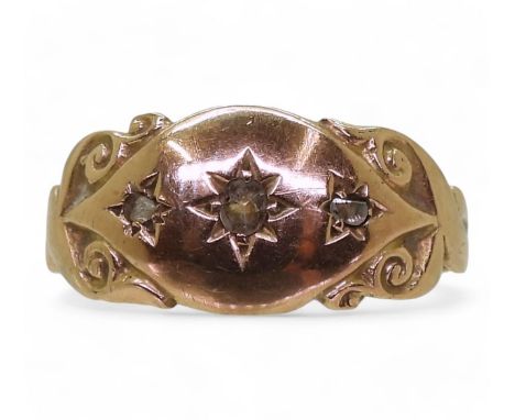 A 9ct rose gold three rose cut diamond ring, size O, weight 2.3gms Condition Report:Available upon request