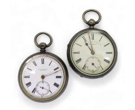 A silver open-face pocket watch marked JF of Chester 1882, and a similar model possibly&nbsp;marked&nbsp;James William Benson