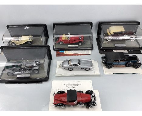 Collection of seven Franklin Mint 1:24 precision scale model cars to include:  Jaguar SS-100, 1935 Mercedes-Benz 500 K Specia
