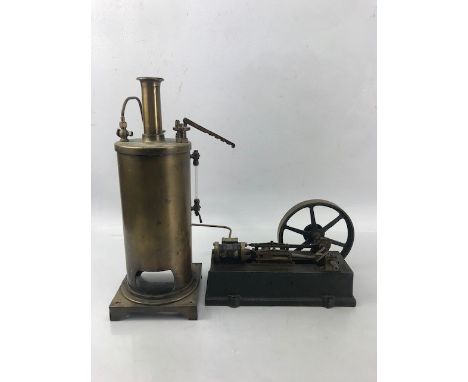 Steven's Model Dockyard early English steam plant with brass boiler, approx 34cm in height, horizontal fixed cylinder model l