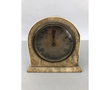 Shagreen mantel clock for Asprey, with key, approx 13.5cm tall (A/F)
