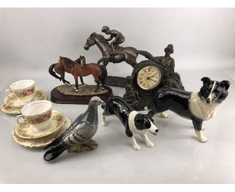 Small Collection of decorative and china items to include a Beswick pigeon in grey gloss finish (A/F), two Collie figures, tw