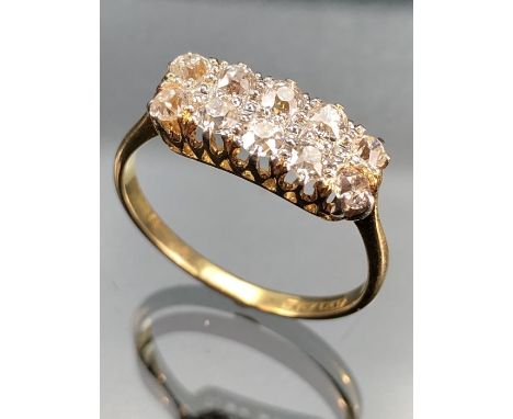 Diamond Ring set with Ten old mine cut Diamonds. Diamonds set in Platinum with 18ct yellow gold ring size UK 'S'