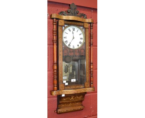 An inlaid walnut American wall clock, 19th century