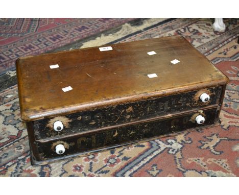 Advertising - a Victorian salesman's box, inscribed Clark & Co., Anchor Mills, with logo, two drawers with ceramic handles, l
