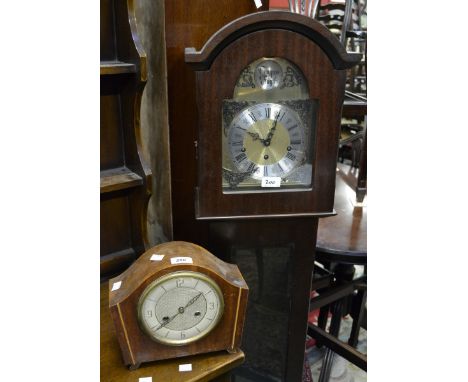 An Art Deco mantel clock; a 20th century diminutive longcase (2)