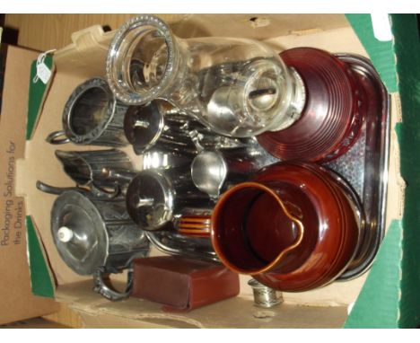 Assorted items to include an oil lamp, Victorian plated bright cut tea service 