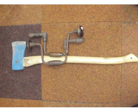 Large chopping axe together with two hand drills 