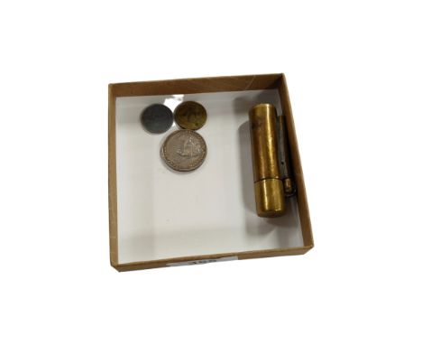 BRASS TRENCH ART LIGHTER &amp; 3 GERMAN COINS 