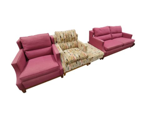 DURESTA 3 SEATER DOMUS OAK LEG SOFA &amp; 2 DURESTA ARMCHAIRS &amp; LONG FOOTSTOOL 