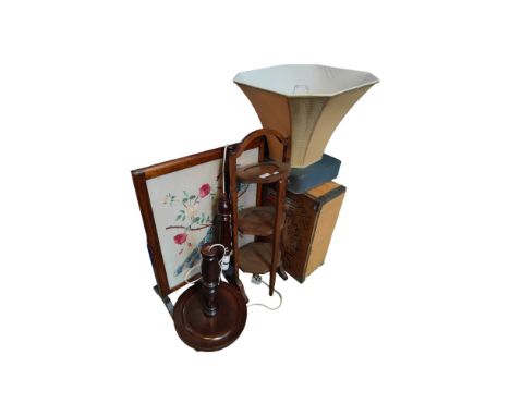 CAKE STAND, FIRESCREEN, TYPEWRITER &amp; STANDARD LAMP