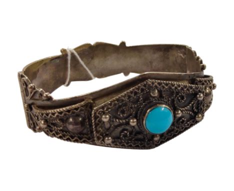 BEAUTIFUL SILVER FILIGREE &amp; TURQUOISE BANGLE 